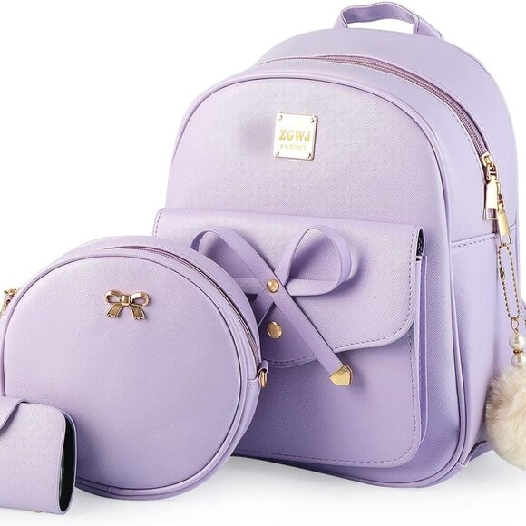 Handbags - Mini Leather Backpack Purse Set Women Casual Travel Daypacks Cute Stylish